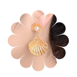 Iaceble Boho Seashell Drop Earrings Pearl Shell Dangle Earrings Gold Shell Scallop Earrings Shell Shape Earrings Metal Shell Earrings Jewelry for Women
