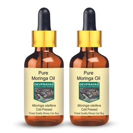 Devprayag Pure Moringa Oil (Moringa oleifera) with Glass Dropper Natural Therapeutic Grade Cold Pressed (Pack of Two) 100ml x 2 (6.76 oz)