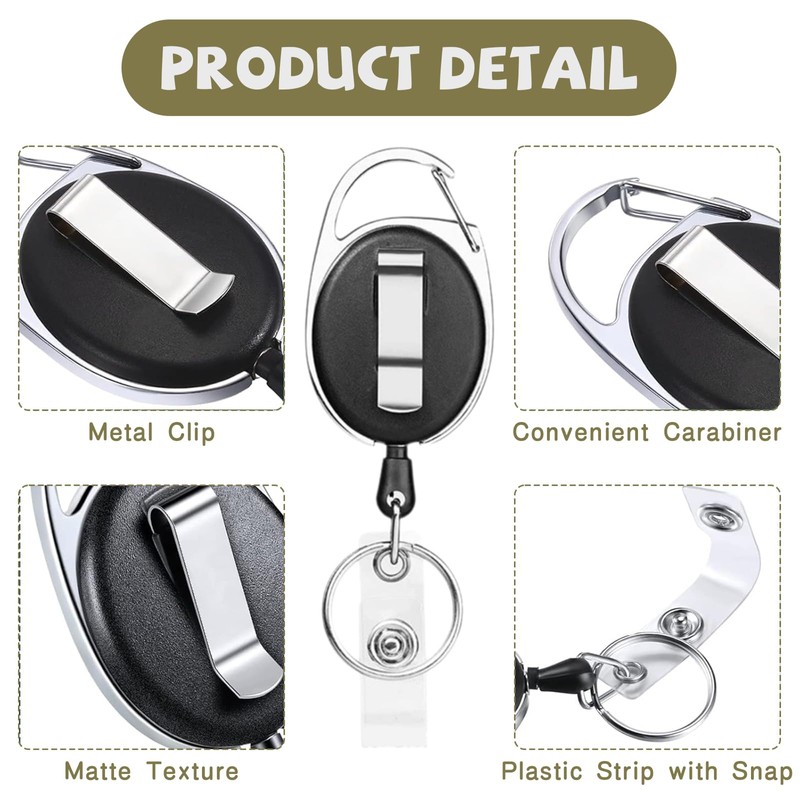 10 Pieces Retractable Badge Holder, with Carabiner Stainless Steel Reel
