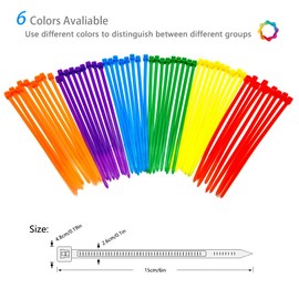 Lenitech 6 Inches 300 Pcs Multi-Purpose Cable Ties, Assorted Colored