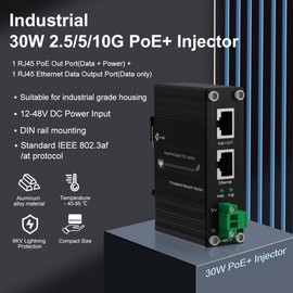 E-link Hardened Industrial 2.5G PoE+ Injector, 12~48V Input PoE+ Adapter, IEEE802.3af/at 30W Output up to 328ft, Din-Rail and Wall-Mount Installation