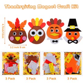 12 Pieces Thanksgiving Turkey Head Magnet Craft Kit Self-Adhesive DIY Turkey Craft Kit Festive Fall Thanksgiving Party Game School Home Activities and Refrigerator Decoration Supplies for Kids Adults