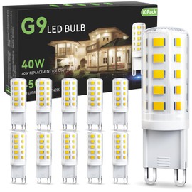 TJOY G9 LED Bulb Daylight 4W, 40W T4 G9 Halogen Equivalent 10 Pack, 6000K G 9 Bi Pin Base Light Bulbs for Chandelier, Non-dimmable for Home Lighting, 120V No-Flicker, 450LM, 360° Beam Angle