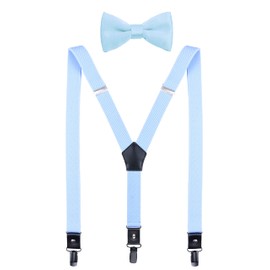 CEAJOO Baby Boys' Suspenders and Bow Tie Set Adjustable with Black Metal Clips 24" Blue