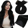 Moresoo Seamless Clip in Hair Extensions Real Human Hair Black