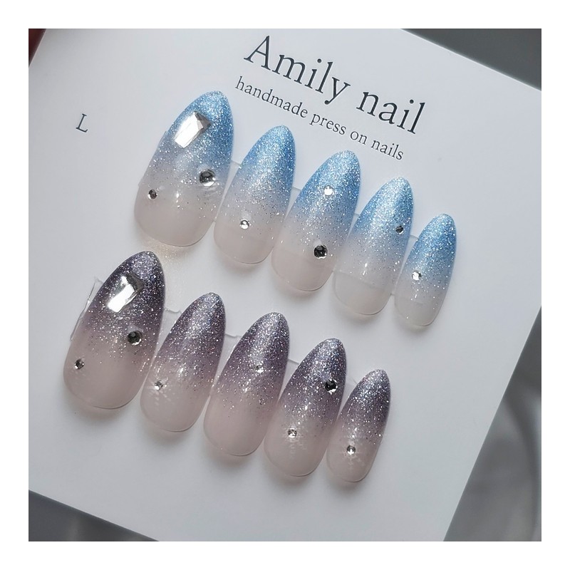 Summer reflective glitter [Handmade nail tip] Emily Nail - Short