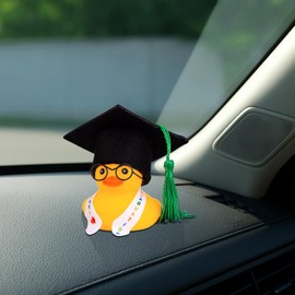 GAOLAOSY Graduation Duck Car Ornament, Mini Rubber Duck with Sunglasses, Sash, Graduation Hat, Funny Car Interior Dashboard Decoration for Graduation Present (Green/Metal)