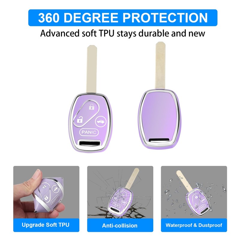QBUC for Honda Key Fob Cover with Leather Keychain,Soft TPU