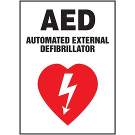 Accuform MFSD402VP Plastic Safety Sign, "AED AUTOMATED External DEFIBRILLATOR" with Graphic, 10" Length x 7" Width x 0.055" Thickness, Red/Black on White