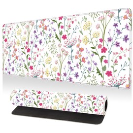 Large Desk Mat, Desk Matt for Desktop, Computer Gaming Mouse Pads, Anti-Slip Rubber Base, Stitched Edges Soft Mat for Desktop Office Home 31.5 x 11.8 Inches (Blooming Flower)