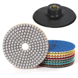 7 Piece 3 Inch Diamond Wet Polishing Disc Set with Support Pad for Granite Stone Concrete Marble Floor Grinder or Polisher