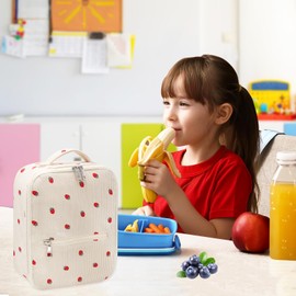 Lunch Bag for Women Cute Corduroy Lunch Tote Bags Reusable Lunch Tote Handbags Leakproof Thermal Cooler Lunch Case Large Capacity Lunch Box for Girls School Travel Picnic (Corduroy strawberry)