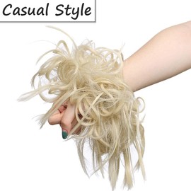 Updo Hair Bun Scrunchy Scrunchie Hairpiece Ponytail Extensions Short Curly Messy Donut Chignons Bleach Blond [45g]