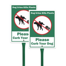 ZKflager 2 Pack Dog Urine Kills Plants Please Curb Your Dog Signs For Yard Lawn Puppy Signs Garden Outside Decor 12"x8" Rustproof 48 mil Aluminum With Metal Stake 17.5"