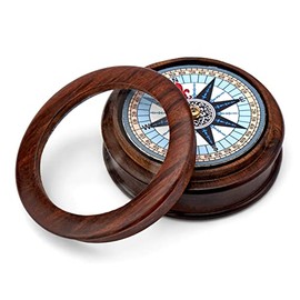 NKlaus Maritime 11667 Compass 8.5 cm Natural Wood with Glass in Lid 3.5 cm High Pocket Compass