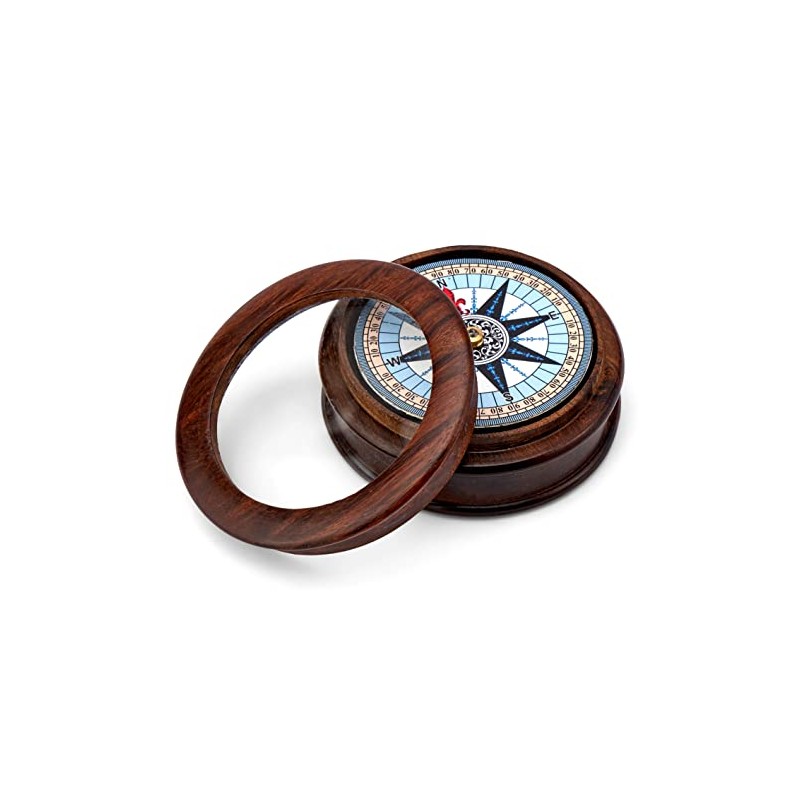NKlaus Maritime 11667 Compass 8.5 cm Natural Wood with Glass