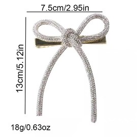 2Pcs Bow Hair Clips, Rhinestone Silver Hair Bows Bling Crystal Hair Decoration Bowknot Clips Duckbill Hair Styling Accessories for Women and Girls Wedding Prom Birthday Christmas Party