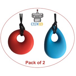 ChewAid Chew Pendant Pack of 2 Training and Development Fidget Chew Necklace for,Sensory,Oral Motor, Anxiety, Autism, ADHD (blue and red)
