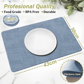 YUNJUER 6 Round Leather Place Mats(34cm) + 6 Coasters(10cm) Set, Heat-Resistant 212 °F PU Placemats, Non-Slip and Washable, Tablemats for Home, Hotel, Dining Table, Indoor, Outdoor, 43x30cm, (Blue)