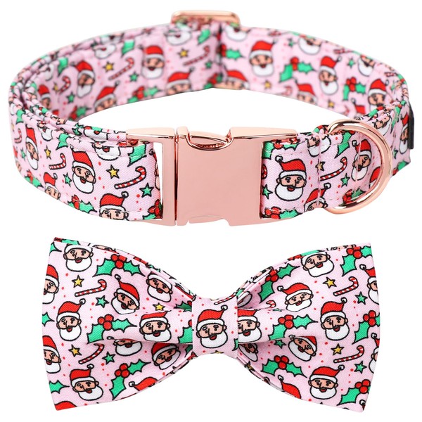 Lionet Paws Christmas Pink Dog Collar Bowtie - Cute Adjustable