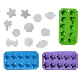 Chef Craft Set of 3 Flexible Shaped Ice Cube Trays. Sun, Star, Flower, Tree and Sealife. Fun Party Combo, Silver