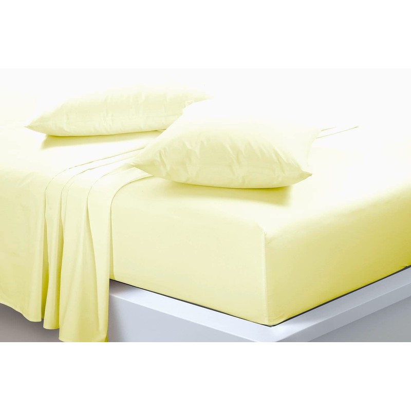 Fitted Bed Sheet With FREE Pillow Case Poly Cotton LEMON