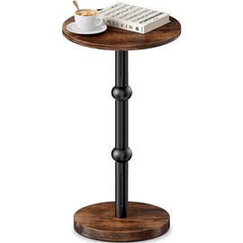 Yuede Drink Table, Small Round Side Table for Small Spaces, Modern Accent Round End Tables with Metal Leg, Thickened Wood Pedestal Coffee Tables for Living Room, Bedroom, Narrow Corners,Sofa Couch