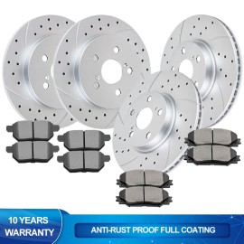 AutopartsMAXonine Front Rear Drilled Rotors Brake Pads Kit Fit Toyota Corolla Matrix 1.8L Brakes