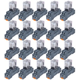 20PCS Electromagnetic Power Relay, 8-Pin 10 AMP 110/120V AC Relay Coil with Socket Base, LED Indicator, DPDT 2NO 2NC - MY2NJ [Applicable for DIN Rail System]