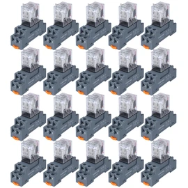 20PCS Electromagnetic Power Relay, 8-Pin 10 AMP 110/120V AC Relay Coil with Socket Base, LED Indicator, DPDT 2NO 2NC - MY2NJ [Applicable for DIN Rail System]