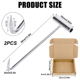 Pack of 2 Duct Lid Lifter, Heavy Duty Lifting Hooks, Duct Cover Hooks, Stainless Steel Channel Hooks, 30 cm Gulli Lid Hooks, Manhole Lid Lifter, Manhole Cover Hook, Silver