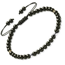 Apocalyptic-K Women's Natural Gemstones Bracelet&925 Sterling Silver/18K Gold│4MM│ 7-9 in │Tourmaline│Obsidian│Agate│ Hand Woven│Adjustable Size (Black Tourmaline&925 Sterling Silver，4MM)