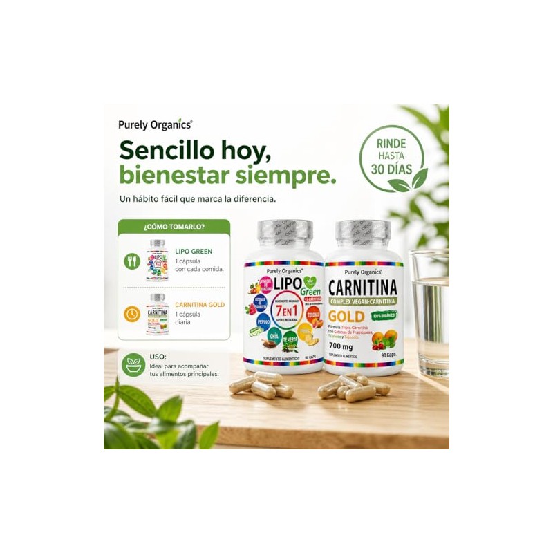 Purely Organics Combo Lipo Green Carnitina Gold Vinagre Manzana Verde