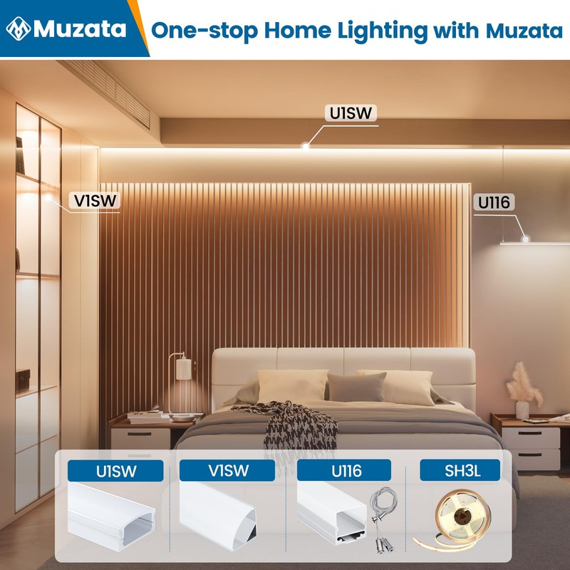 Muzata 5Pack 3.3FT/1M Spotless LED Channel with Hanging Wire No