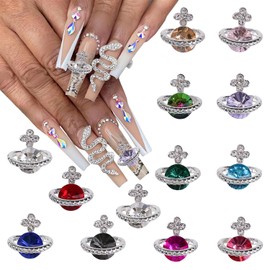 24 PCS 3D Planet Nail Charms - Saturn Shape Nail Charms 3D Nail Art Charms 3D Nail Rhinestone Charms Planet Metal Nail Decorations for Acrylic Nails for Women or Girls Nail Accessories (12 Colors)