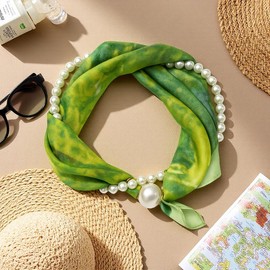 Women’s Magnetic Silk Necklace Scarf with Charm Buckle Satin Square Scarf for Neck Retro Paisley Floral Print (Botanic)