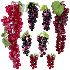 Woohome 8 Bunches Artificial Grapes Set, Simulation Purple Grapes Decorative Grapes Hanging Ornaments for Wedding Party Home Decoration Photo Props