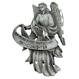 WJ Hirten Pewter Guardian Angel Visor Clip, 2 1/2 Inch - Protect My Granddaughter