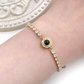 Mayfaith Creative and Simplicity Circular Sun Flower Zircon Projection 100 I Love You Language Bracelet,Gold Zircon Tennis Push-pull Bracelet for Women's, Gift for Family and Best Friend