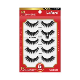 Laflare 3D Cashmere False Eyelashes Multipack, Ultra Soft, Glam, Luxurious, Cruelty-Free, Reusable, Fake Eyelashes 5 Pairs Value Pack (305X5P)