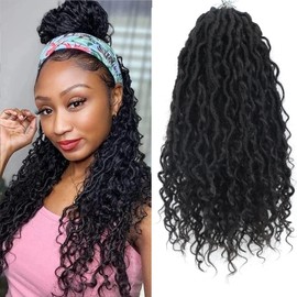 Goddess Locs Crochet Hair, 14 Inch 7 Packs Faux Locs Crochet Braids Hair For Black Women, Pre Looped Crochet Goddess Fauxs Locs Braiding Hair Extensions (14 Inch, 7packs, 1B）