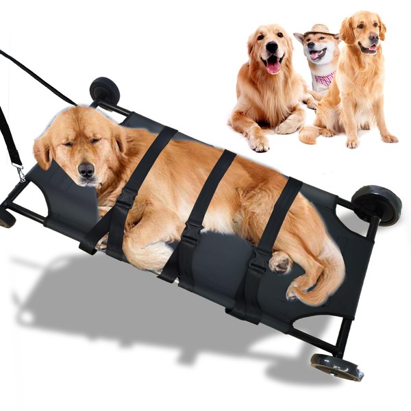 Tuntrol Dog Stretcher for Large Dogs with 4 Wheels, 45x22 Inch Pet Transport Trolley Animal Gurney Carrier