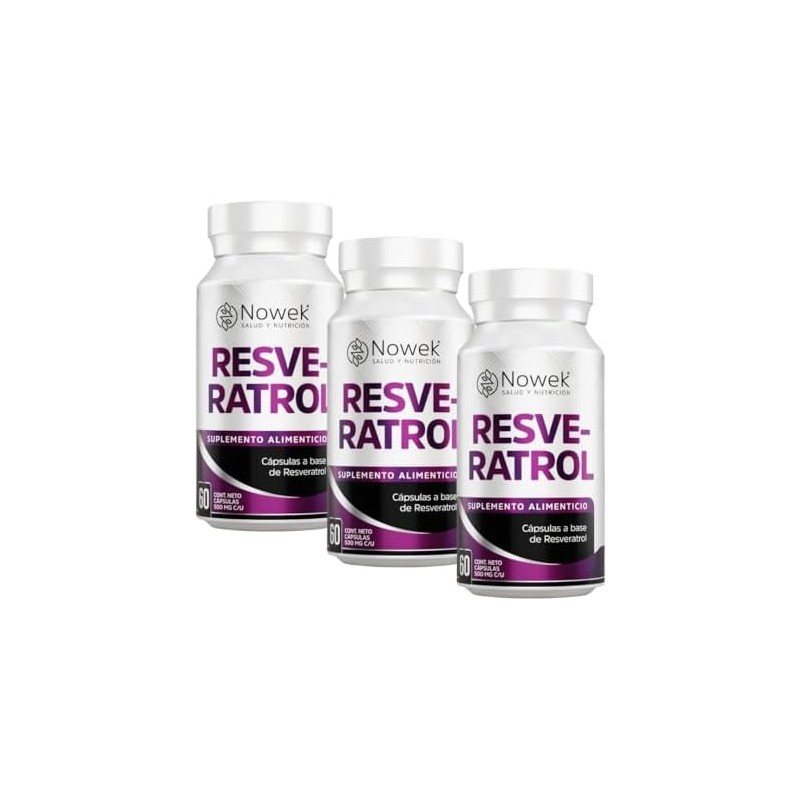 Nowek Resveratrol 60 Cápsulas Suplemento Alimenticio Ingredientes Naturales 3 Frascos