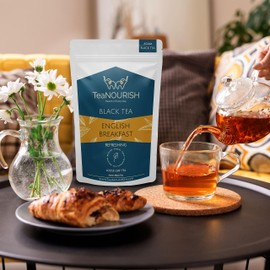 TeaNOURISH English Breakfast Black Tea | Rich, Robust & Full Bodied Loose Leaf Tea | Refreshing & Aromatic Assam Tea | Freshly Sourced Direct From Origin - 3.53oz/100g