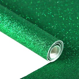 HGUAN Solid Color Glitter Faux Leather Rolls 12"X53"(30cmX135cm),Faux Leather Sheets Very Suitable for Making Crafts, Leather Earrings, Bows,Sewing (Green)