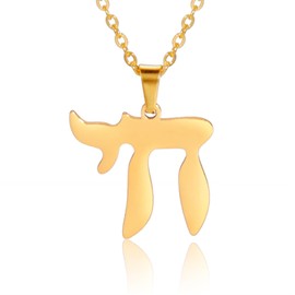 TEAMER Stainless Steel Chai Symbol Necklace Star of David Pendant Hebrew Blessing Jewish Amulet Jewellery for Women Men, Stainless Steel