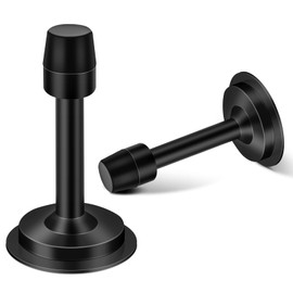 Door Stops 3.5 Inch, Self Adhesive Black Door Stoppers for Bottom of Door, No Drill Door Stop Wall Protector with Sound Dampening Rubber Bumper Tips, Stainless Steel Doorstops, 2 Pack