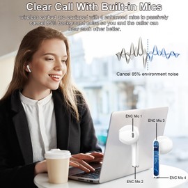Wireless Earbuds, Bluetooth 5.3 Headphones HiFi Stereo, 2024 New Bluetooth Earbuds with 4 ENC Noise Cancelling Mics, 40H Playtime in Ear Earphones, IP7 Waterproof Ear Buds, Touch Control, Type-C