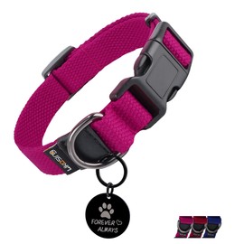 Likesing Cotton Soft Dog Collar, Quick Release Dog Collar with Buckle, Heavy-Duty Adjustable Pet Collar for XS Small Medium Large Dog, Colorfast Dog Collars with Removable Tag(S, Rose Red)