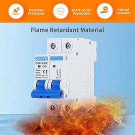 CHONTIG 40 Amp Miniature DC Circuit Breaker 500V 2 Pole, Solar PV Disconnect Switch with Thermal Magnetic Trip, DIN Rail Mount Isolator C40